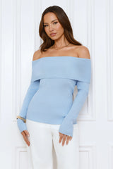 Dreamwave Off Shoulder Knit Top Blue