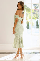 Botanical Embrace Off Shoulder Midi Dress Sage