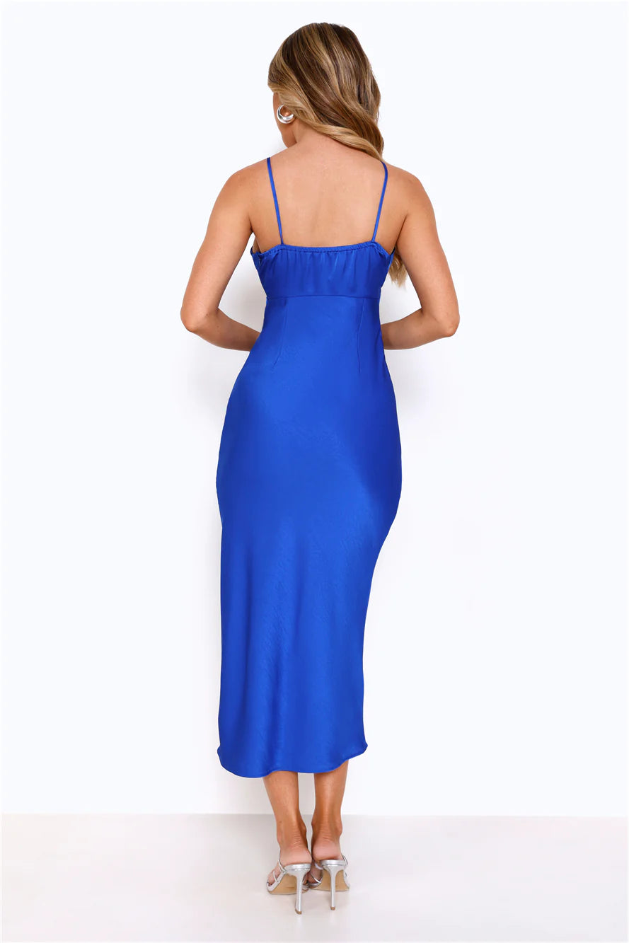 Flawless You Satin Midi Dress Blue