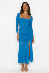Grand Gesture Long Sleeve Mesh Maxi Dress Blue