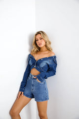 DNM Cropped Denim Jacket Dark Blue
