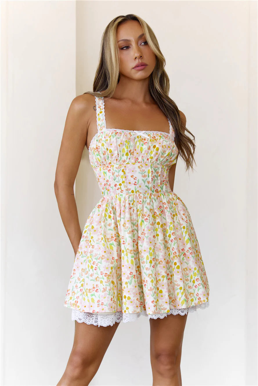 Cottage Charm Milkmaid Mini Dress Yellow