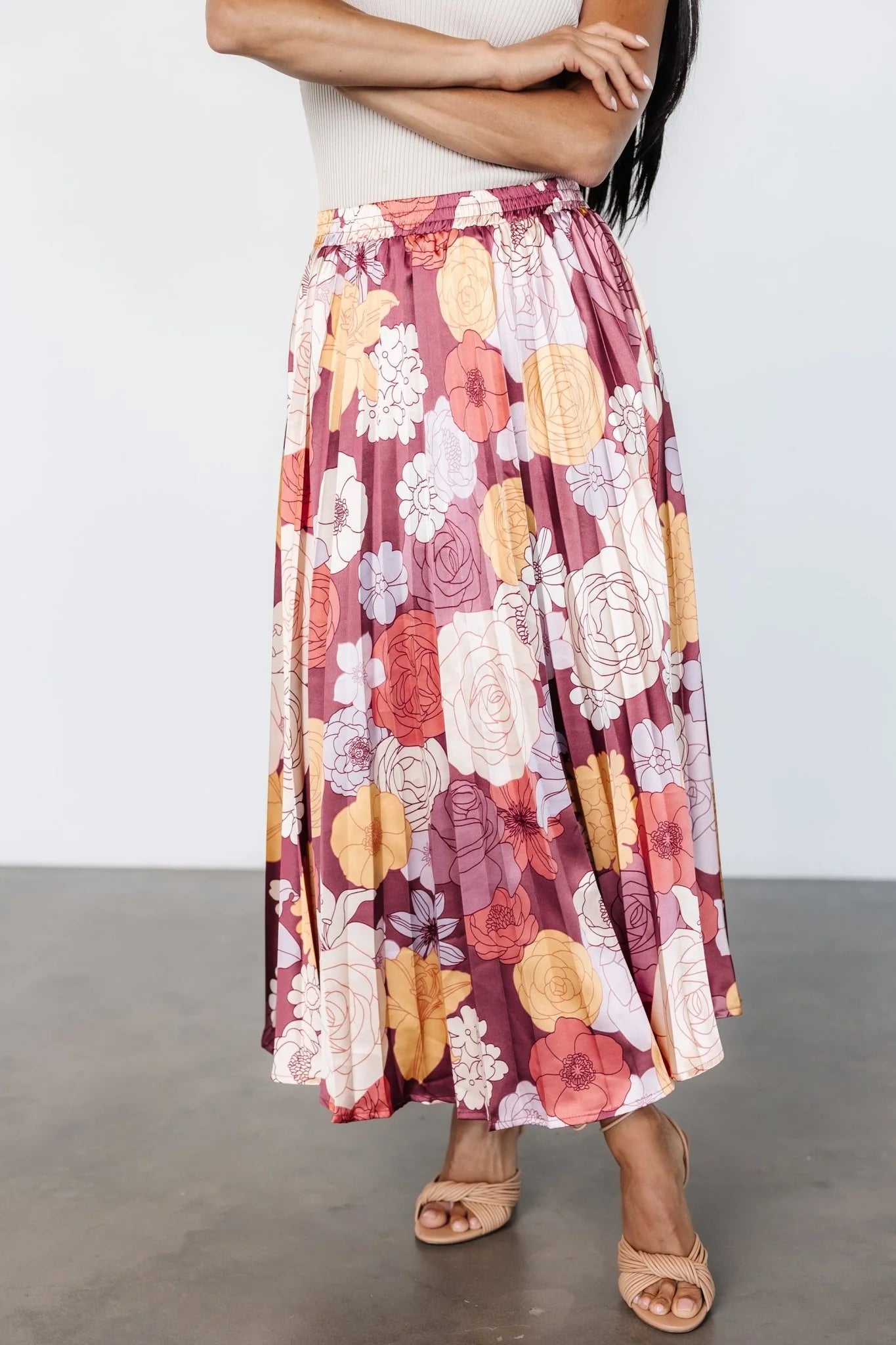 Cori Pleated Skirt | Deep Mauve Floral