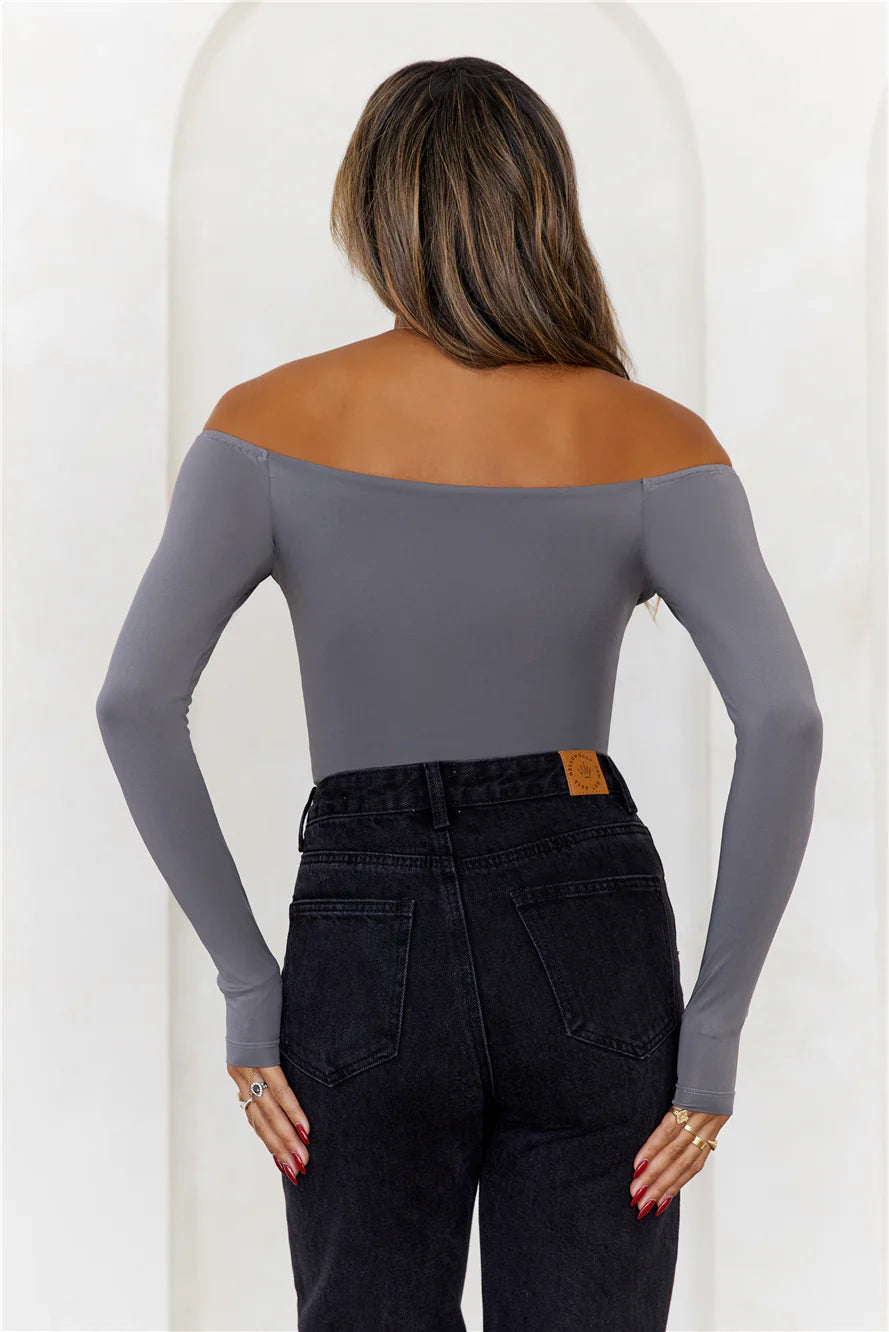 BASE  Flawless Off Shoulder Long Sleeve Top Charcoal