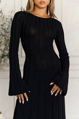Creating Icons Ribbed Long Sleeve Midi Dress Black