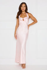 Ambiance Of The Night Halter Satin Maxi Dress Pink