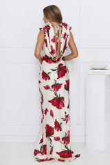 Falling Petals Satin Maxi Dress Ivory