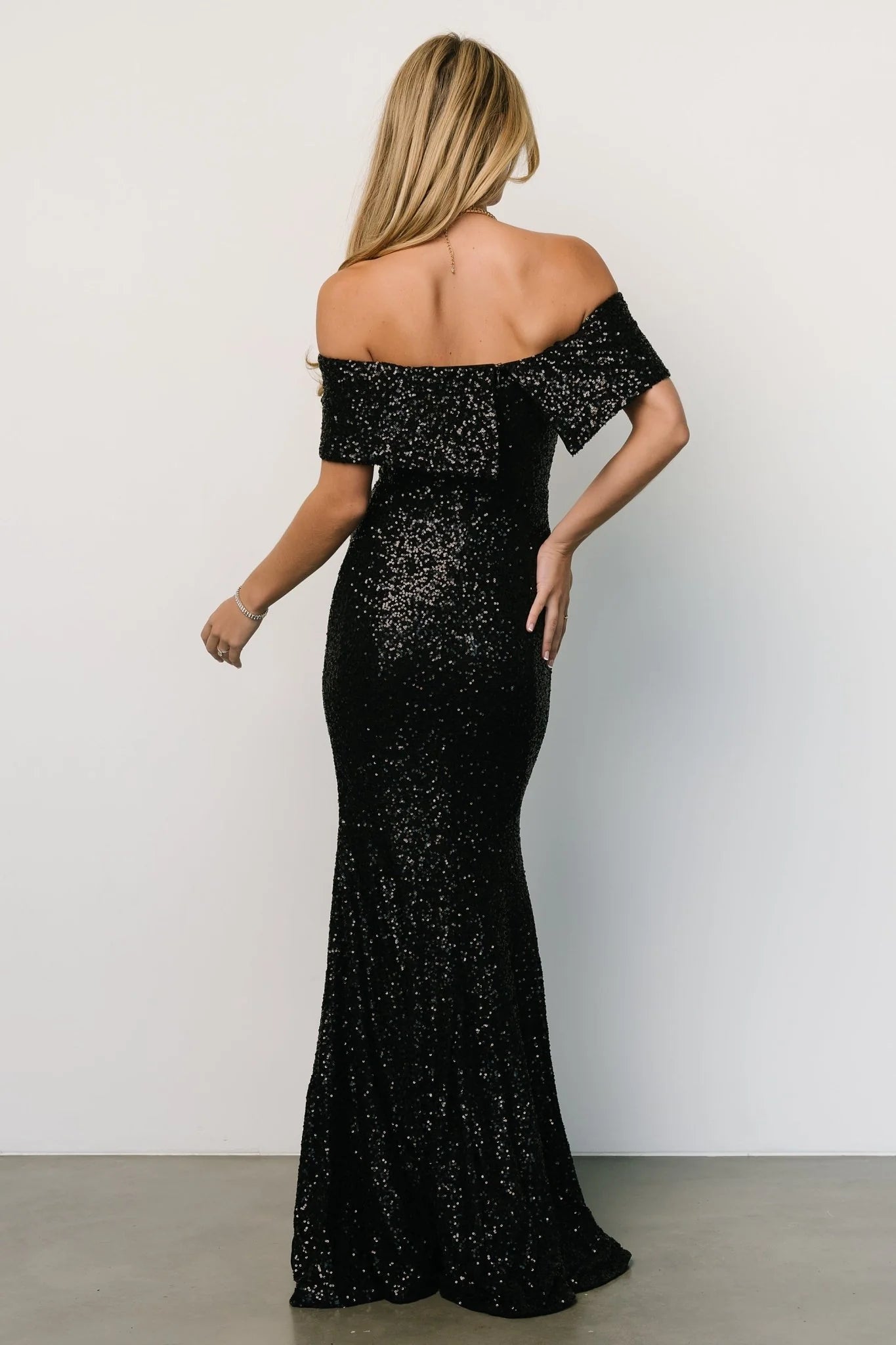 Yvonne Off Shoulder Sequin Gown | Black