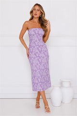 Frosted Floral Strapless Midi Dress Purple