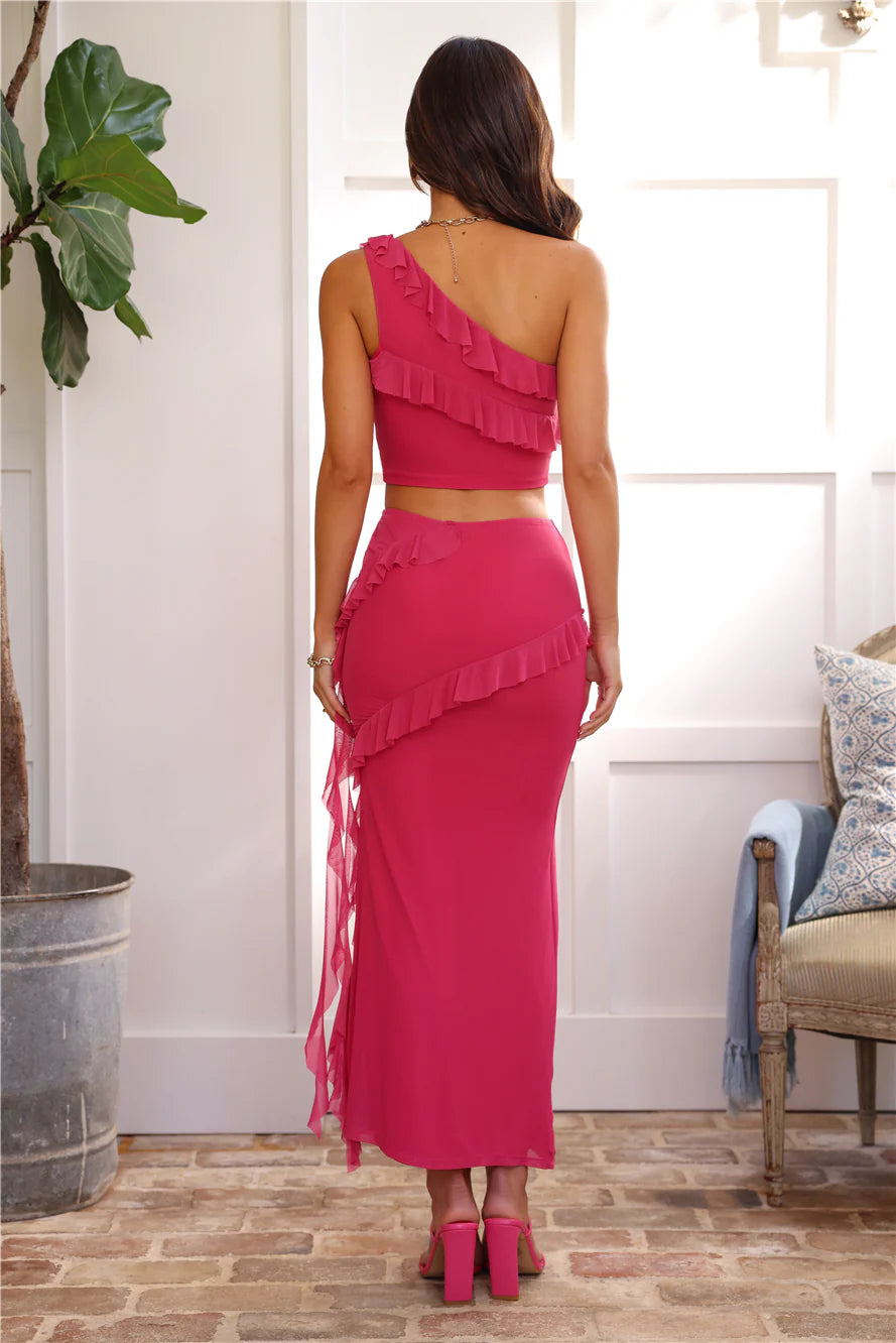 Try To Love Mesh Frill Crop Top Pink