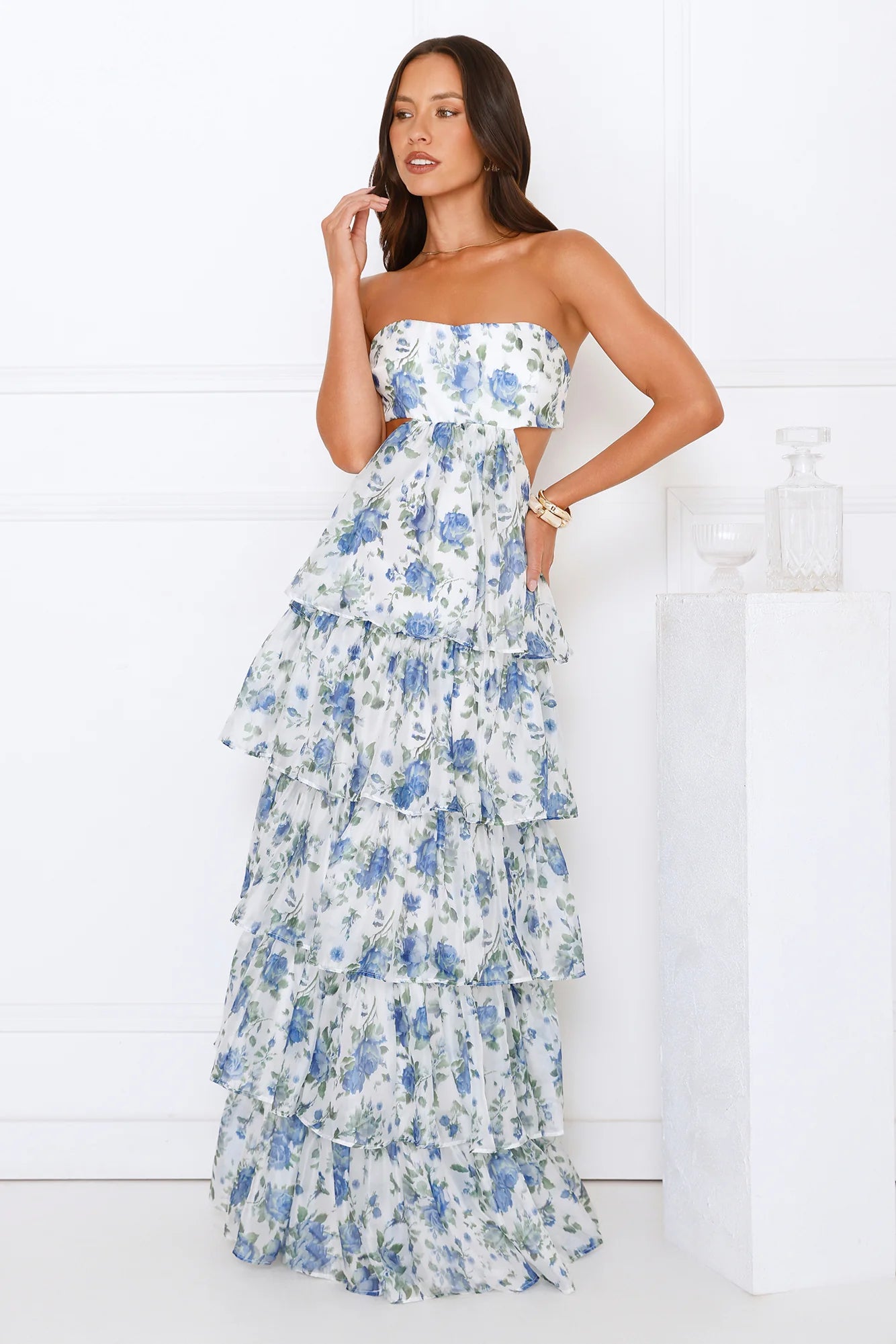 Bloom Spell Strapless Maxi Dress Blue
