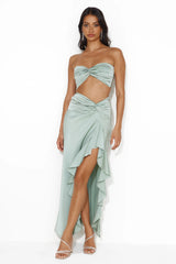 Diary Of Secrets Satin Strapless Crop Top Sage