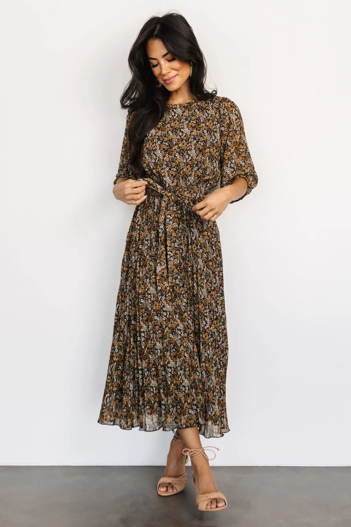 Eileen Pleated Dress | Midnight Garden Print