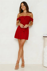 Dainty Number Off Shoulder Lace Mini Dress Red