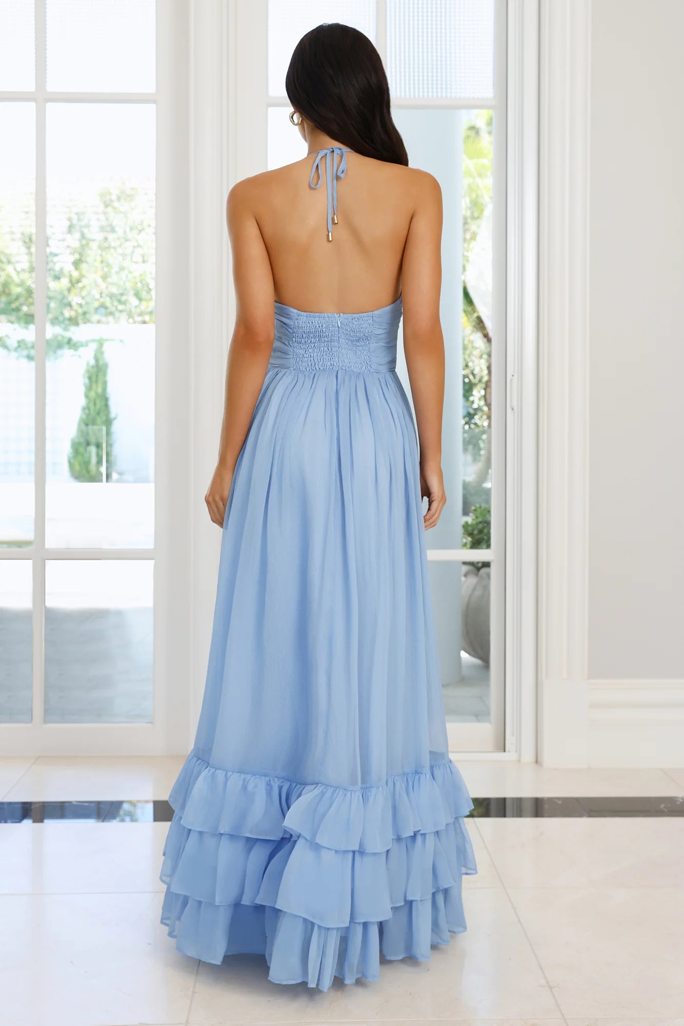 Enchanted Bloom Halter Maxi Dress Blue
