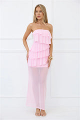 Wisp of Wonder Mesh Strapless Maxi Dress Pink