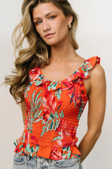 Gia Smocked Tank Top | Orange Multi