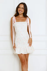 Blossom Embellish Mini Dress Cream