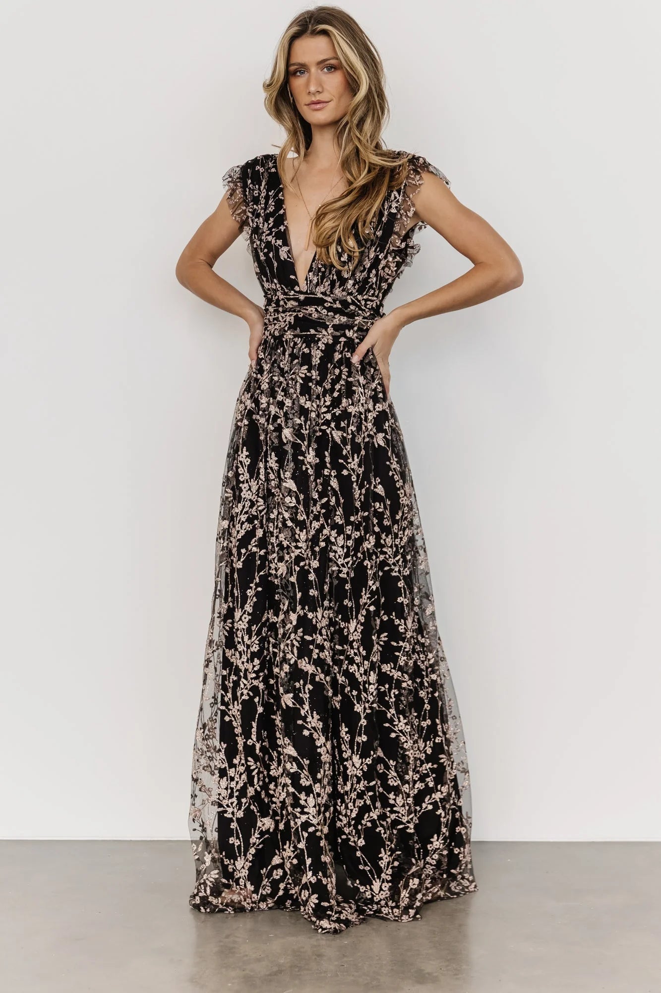 Arlene Shimmer Gown | Black + Rose Gold