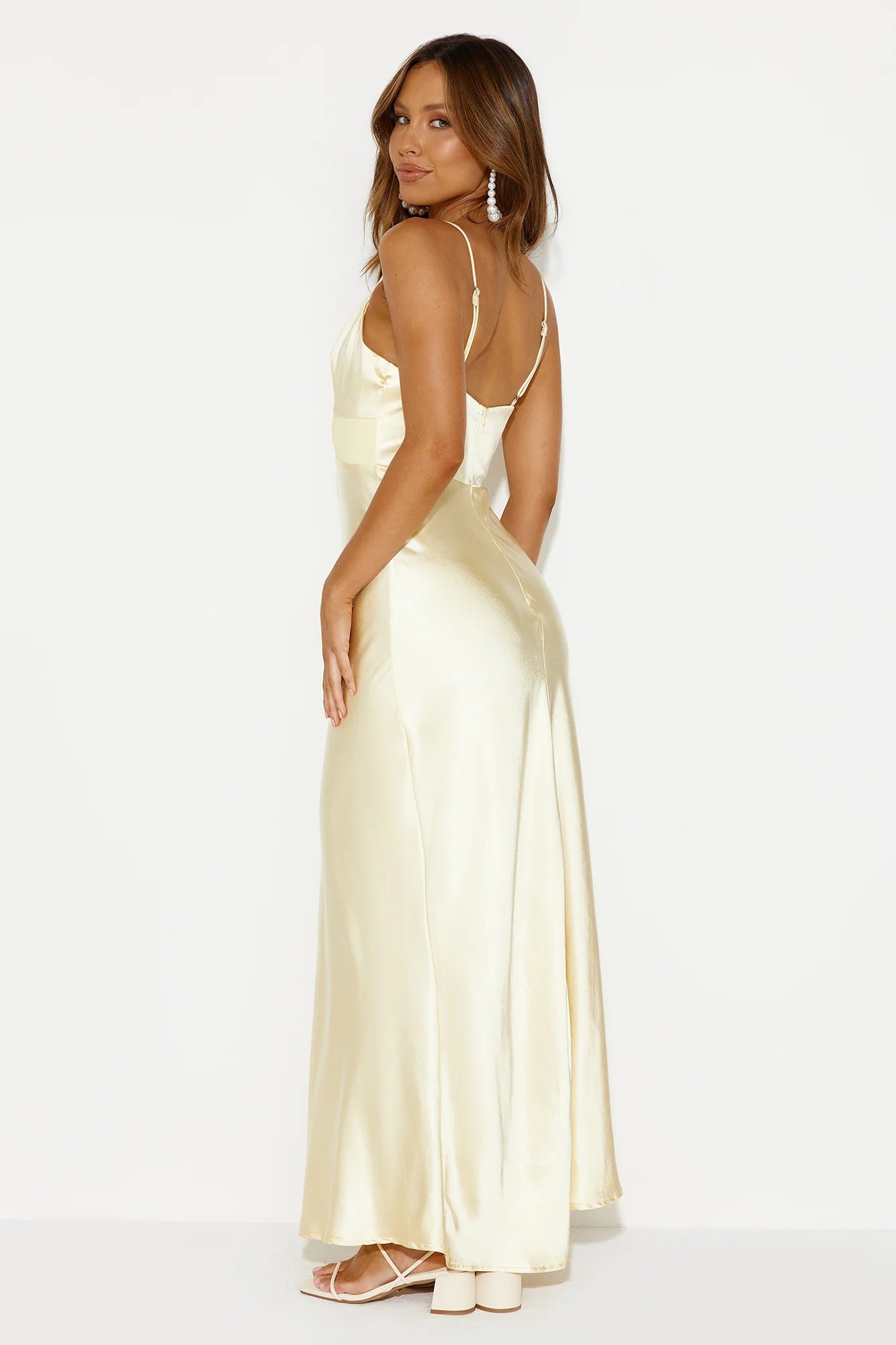 Welcome Spring Satin Maxi Dress Yellow