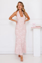 Coconut Whirl Halter Maxi Dress Pink
