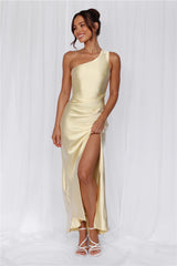 The Aurora One Shoulder Satin Maxi Dress Yellow