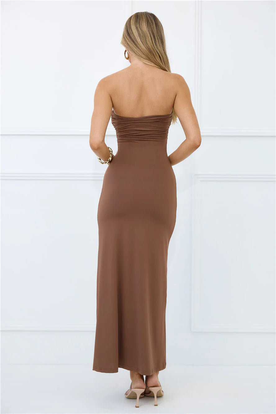 Find Your Wild Strapless Maxi Dress Brown