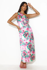 Ticket To Success One Shoulder Satin Maxi Dress Green