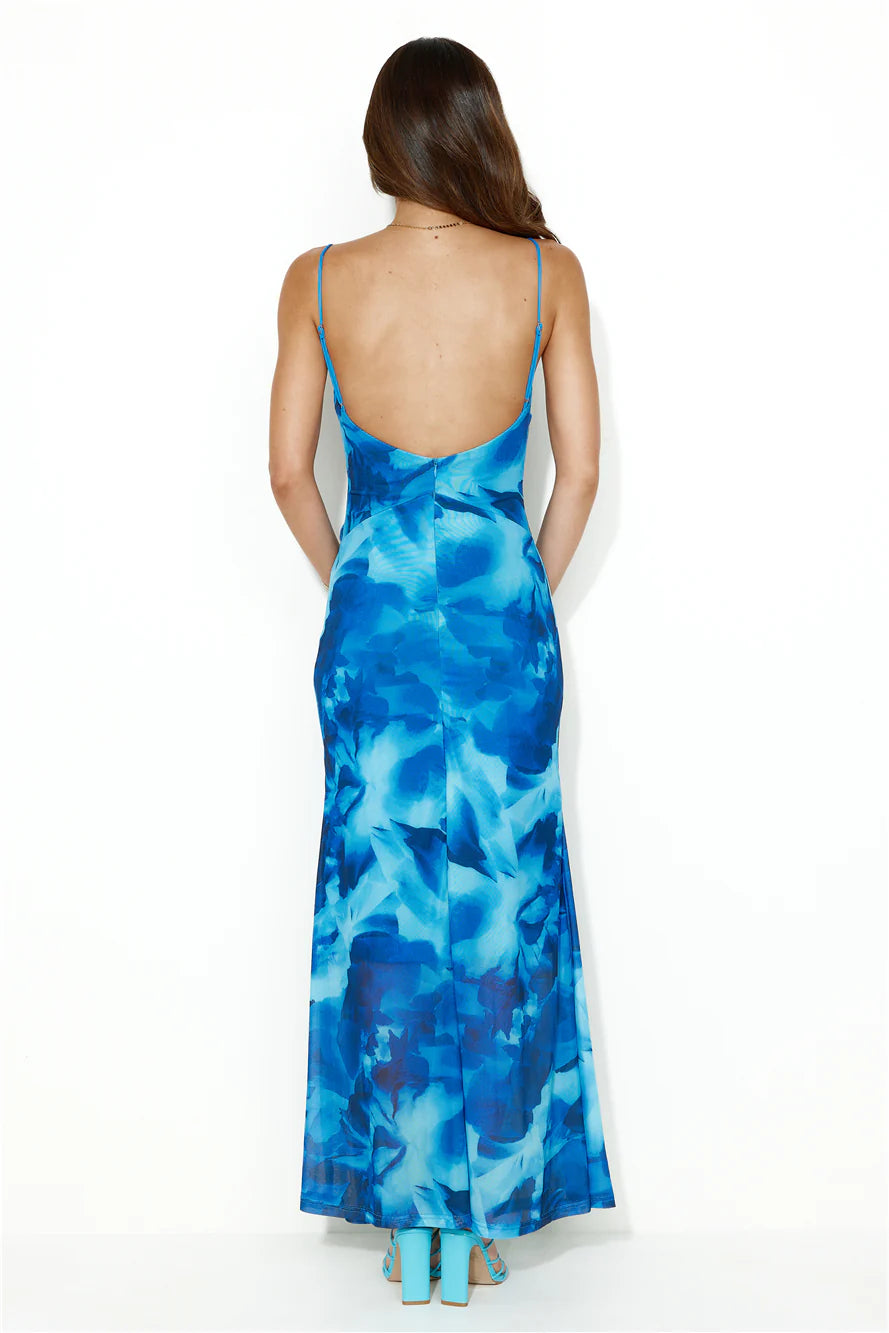 Design Worthy Mesh Maxi Dress Blue