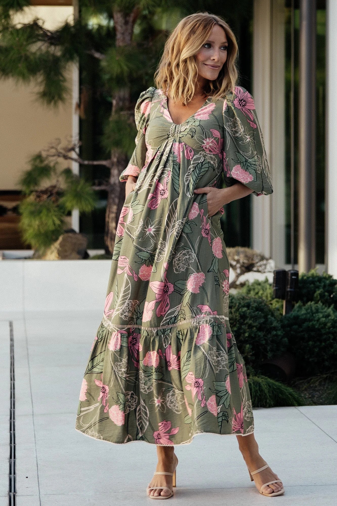 Lonna Dress | Olive + Fuschia Floral
