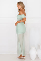 Dewdrop Dream Off Shoulder Mesh Maxi Dress Sage