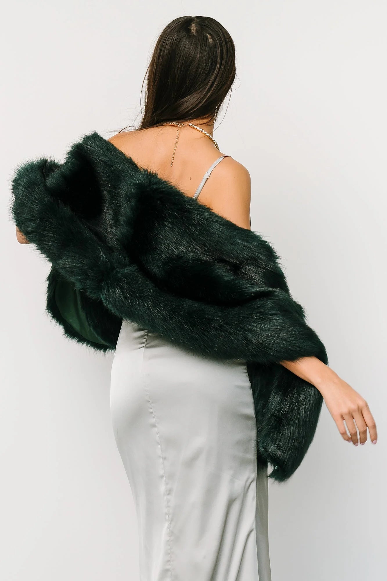 Jovie Faux Fur Shawl | Deep Emerald