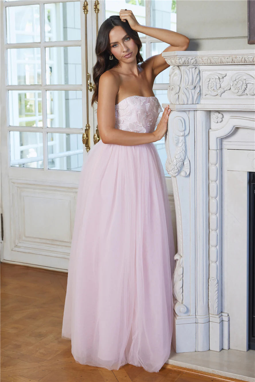 Enchanting Lady Strapless Tulle Maxi Dress Pink