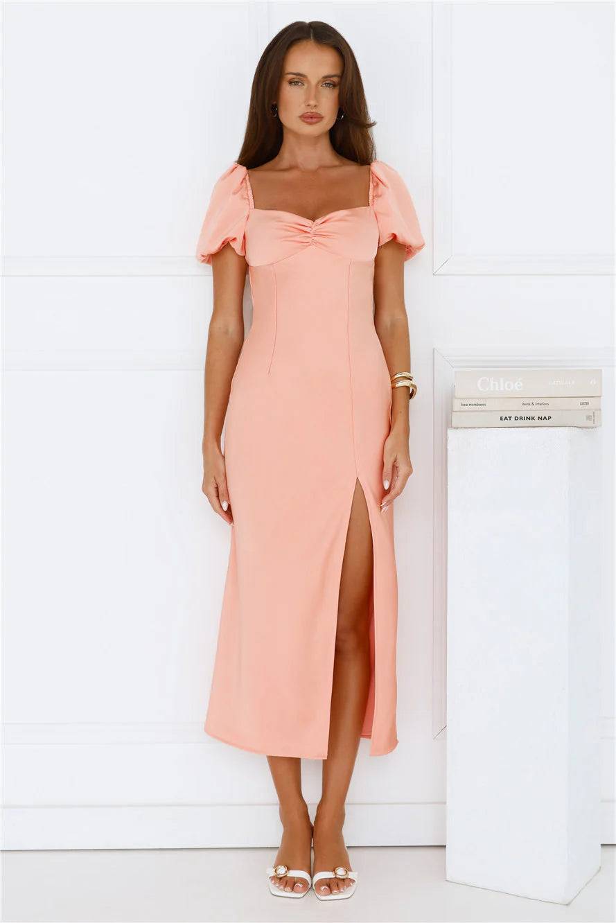 Floral Vines Midi Dress Peach