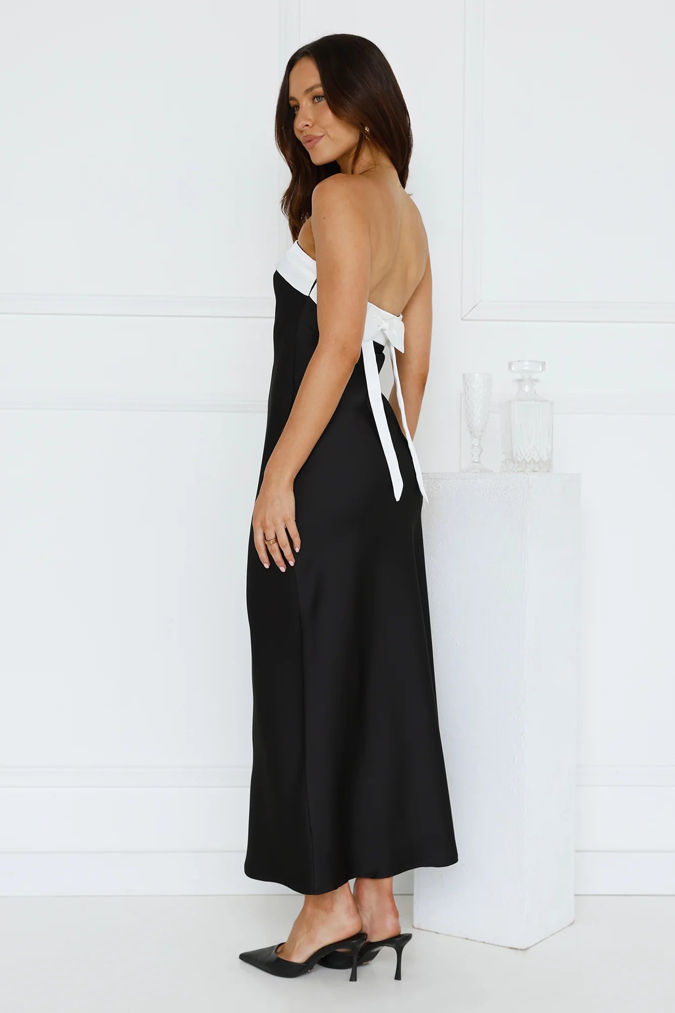 Black Tie Soirée Strapless Satin Maxi Dress Black