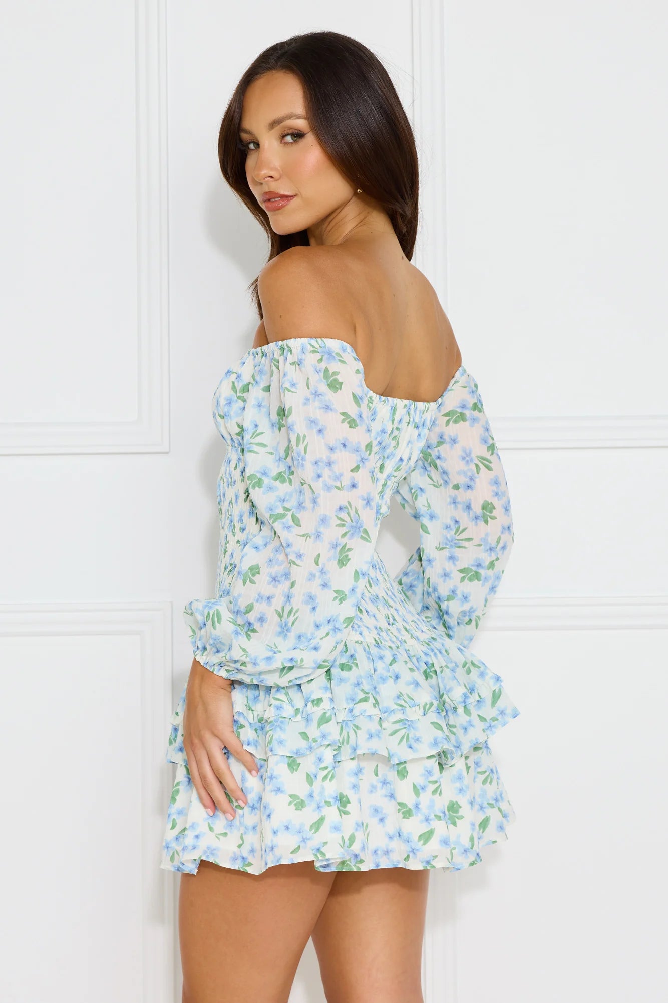 Fashionable Debutante Off Shoulder Mini Dress Blue