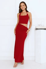 Elegant Edge Halter Maxi Dress Maroon