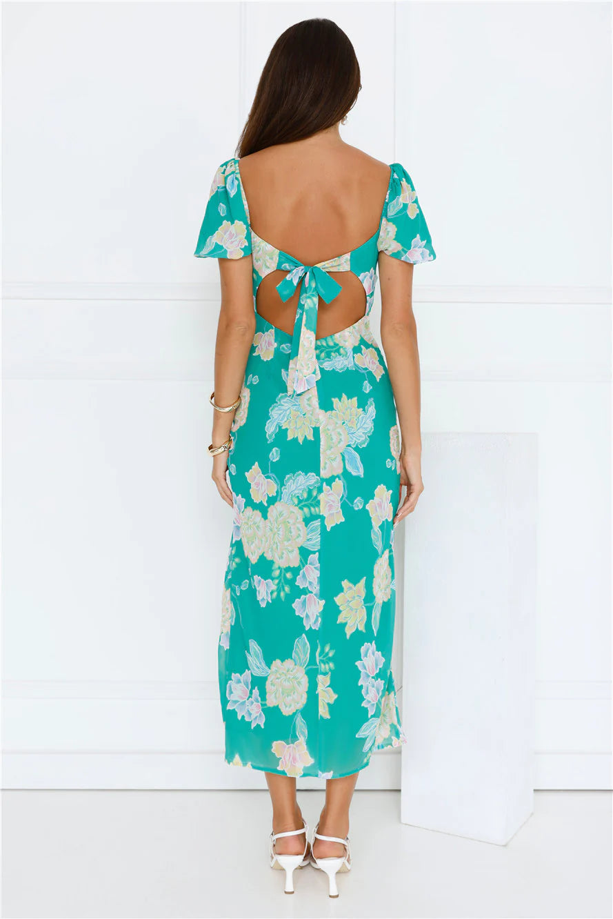 Floral Vines Midi Dress Green