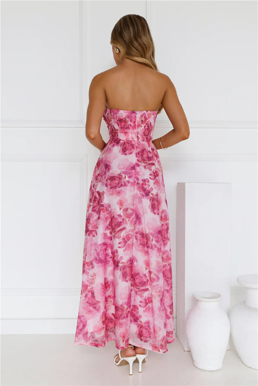 Flower Fields Strapless Maxi Dress Pink