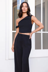 The Edit Tailored Off Shoulder Crop Top Black