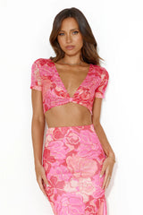 Feeling Spicy Mesh Crop Top Pink