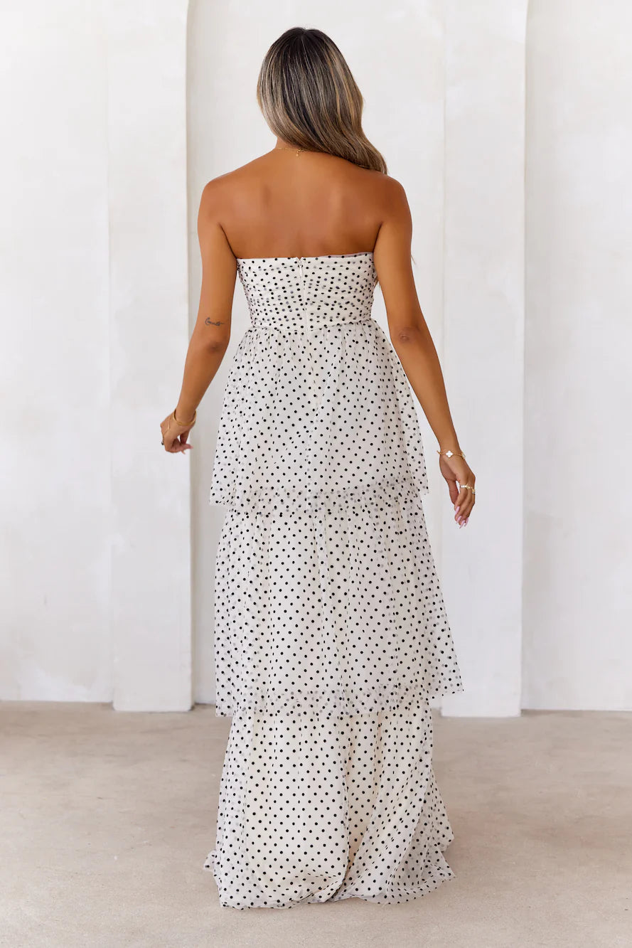 Featured In Magazines Strapless Mesh Maxi Dress Cream