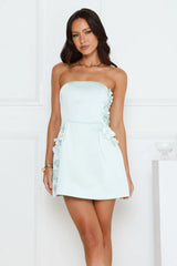 Blossom Hour Strapless Satin Mini Dress Blue