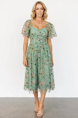 Gwyneth Tulle Midi Dress | Eucalyptus Floral