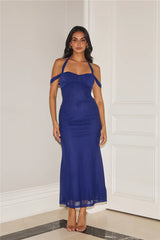 Fashionista Feels Halter Mesh Maxi Dress Navy