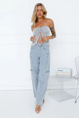 Flirt First Strapless Glitter Crop Top Silver