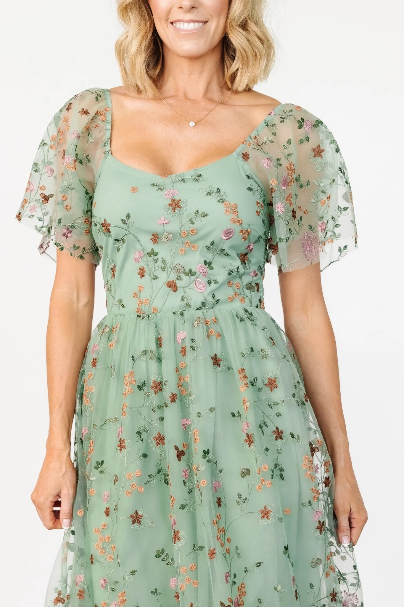 Gwyneth Tulle Midi Dress | Eucalyptus Floral