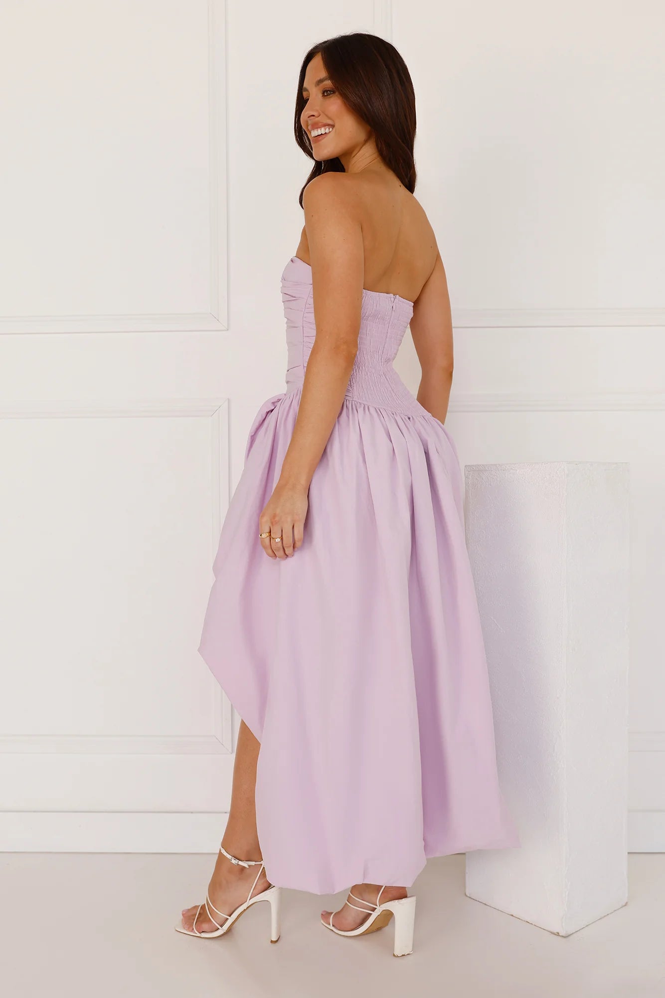 Wedded Romance Strapless Bubble Midi dress Lilac