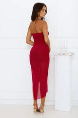 Ultra Luxe Strapless Mesh Midi Dress Burgundy