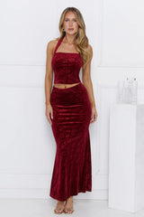 Velvet Gaze Halter Crop Top Burgundy